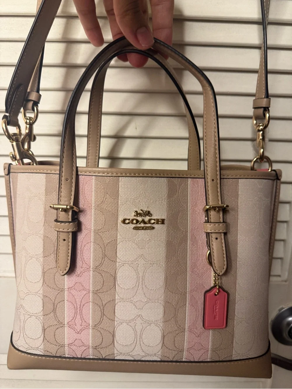 Coach Pink Stripe Signature Tote Bag Pink and Tan 💗🍦